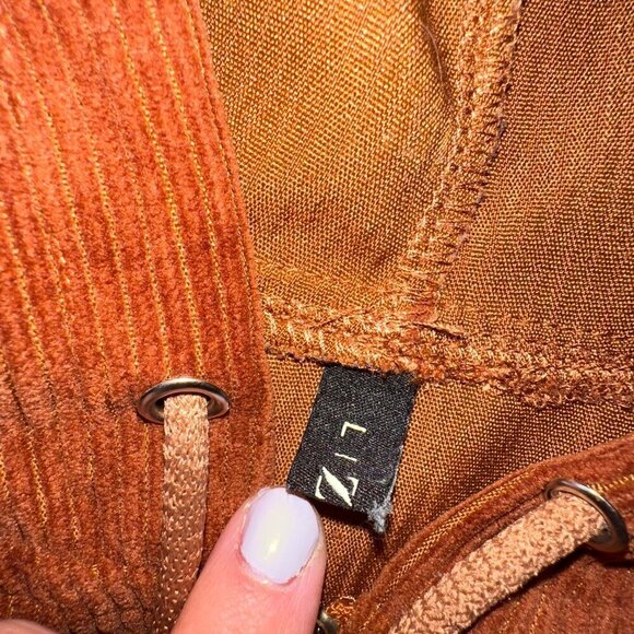 Zaful Brown Ribbed Cropped Hoodie Women's Large Corduroy Jacket - Picture 11 of 16